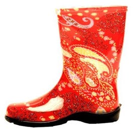 Women's Rubber Boot, Tall Paisley Red Print Rubber, Size 6