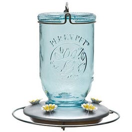 Hummingbird Feeder, Antique Blue Mason Jar