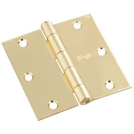 Door Hinge, Interior, Square-Edge, Polished Brass, 3.5-In.