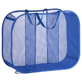Triple Sorter Laundry Basket, Blue Mesh, 30 x 11 x 24-In.
