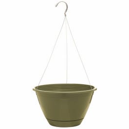 Hanging Planter, Plastic, Olive Green, 10-In.