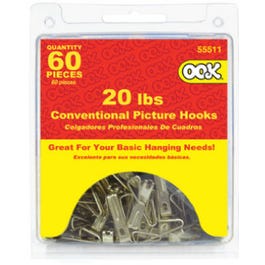 Conventional Picture Hook Value Pack, Zinc Plated,20-Lb., 60-Pc.