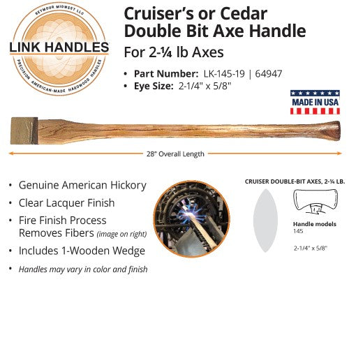 Seymour Link Handle 28 Cruiser or Cedar Double Bit Axe Handle, For 2-1/2 Lb Axes (28)