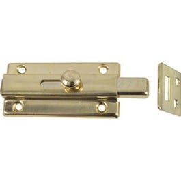 Door Slide Bolt, Brass, 3-In.