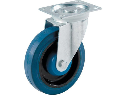 Shepherd 4-Inch Swivel Plate Elastic Blue Rubber Caster, 265-lb Load Capacity (4)