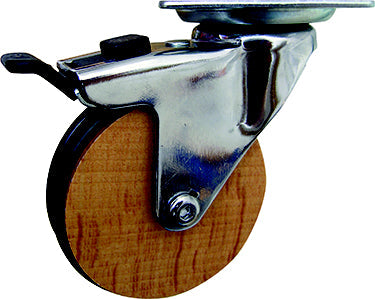 SWIVEL CASTER WITH BRAKE 3 IN WOOD