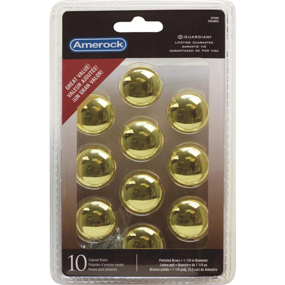 Amerock Allison Polished Brass 1-1/4 In. Cabinet Knob, (10-Pack)