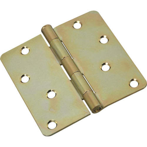 National 4 In. x 1/4 In. Radius Satin Brass Tone Door Hinge