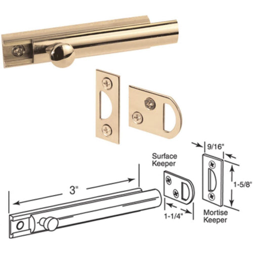 Defender Security 3 In. Polished Brass Door Surface Bolt