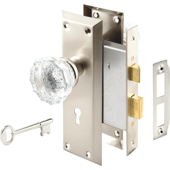 Defender Security Satin Nickel Keyed Mortise Entry Lock Set With Glass Knob