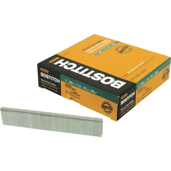 Bostitch 18-Gauge Galvanized Narrow Crown Finish Staple, 7/32 In. x 1-3/16 In. (3000 Ct.)