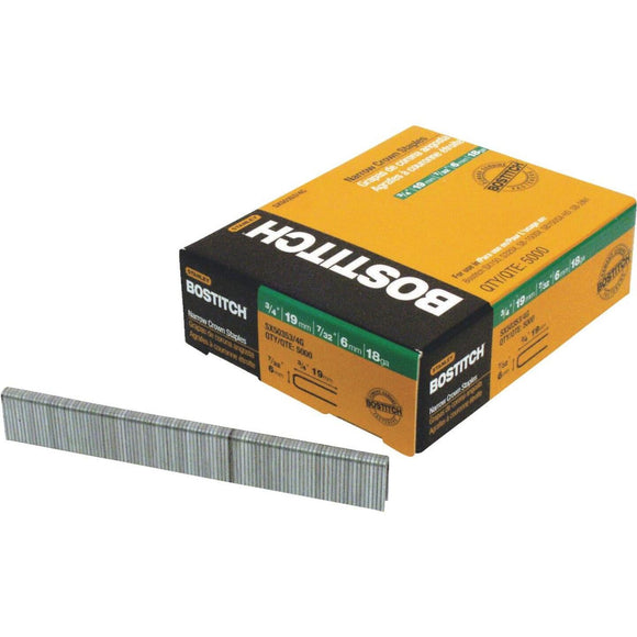 Bostitch 18-Gauge Galvanized Narrow Crown Finish Staple, 7/32 In. x 3/4 In. (5000 Ct.)