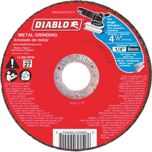 Diablo Type 27 4-1/2 In. x 1/4 In. x 5/8 In.-11 Hub Metal/Stainless Cut-Off Wheel