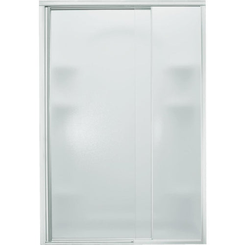 Sterling Vista Pivot II 48 In. W. X 65-1/2 In. H. Chrome Pebbled Glass Shower Door