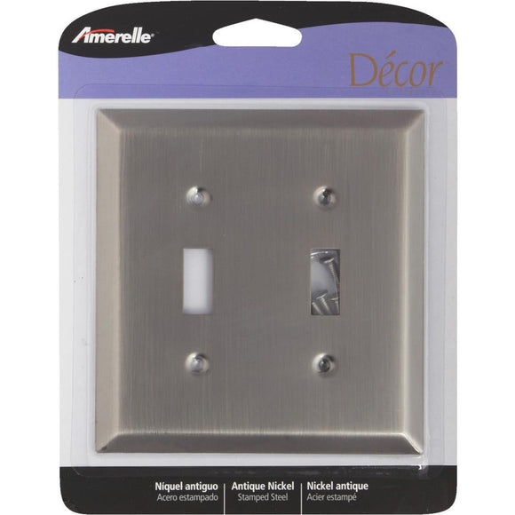 Amerelle 2-Gang Stamped Steel Toggle Switch Wall Plate, Antique Nickel