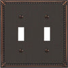 Amerelle Imperial Bead 2-Gang Cast Metal Toggle Switch Wall Plate, Aged Bronze