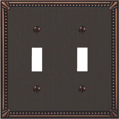 Amerelle Imperial Bead 2-Gang Cast Metal Toggle Switch Wall Plate, Aged Bronze