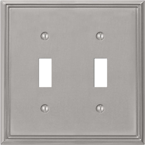 Amerelle Metro Line 2-Gang Cast Metal Toggle Switch Wall Plate, Brushed Nickel