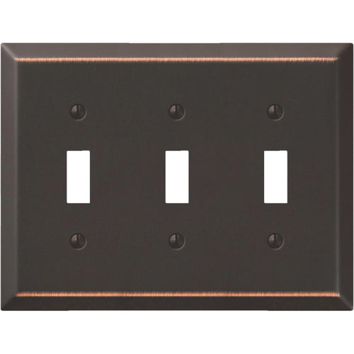 Amerelle 3-Gang Stamped Steel Toggle Switch Wall Plate, Aged Bronze