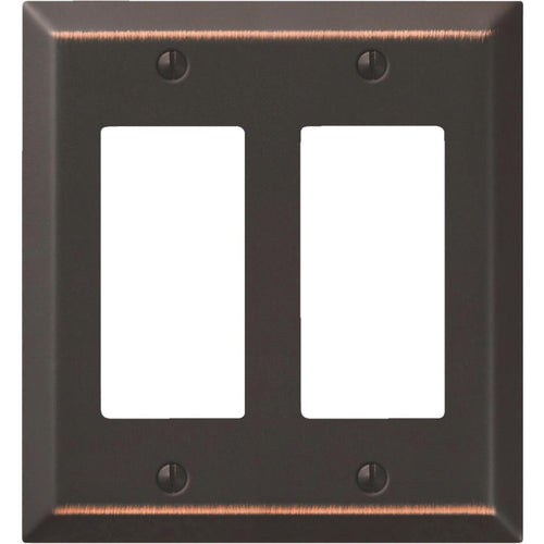 Amerelle 2-Gang Stamped Steel Rocker Decorator Wall Plate, Aged Bronze