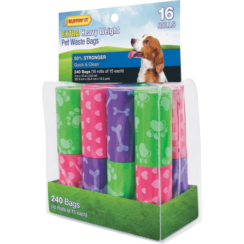 Ruffin' it 9 In. W. x 12 In. H. Multi-Color Extra Heavy Weight Pet Waste Bag (240-Pack)