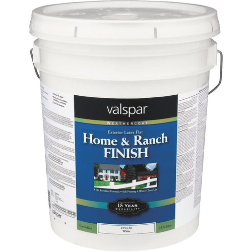 Valspar Exterior Latex Self Priming Flat Home And Ranch Finish, White, 5 Gal.