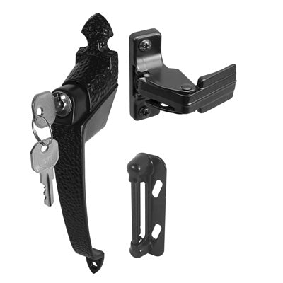 Prime Line Colonial Push Button Screen or Storm Door Latch with Key Lock, Black, (1 3/4)