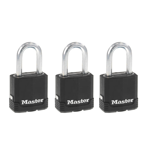 Master Lock 1-7/8in (48mm) Wide Magnum® Covered Laminated Steel Padlock with 1-1/2in (38mm) Shackle; 3-Pack (1-7/8)