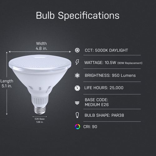 Feit Electric 10.5W (90W Replacement) Daylight (5000K) PAR38 Dimmable BeamChoice Reflector LED Bulb