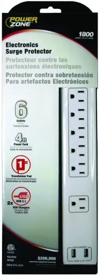 Power Zone Surge Protector Power Strip White (4 ft L Cord 125 V 15 A)