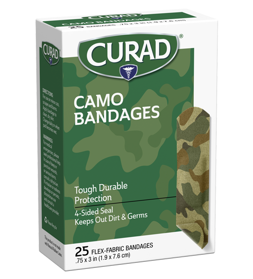 Curad CAMO Bandages – Green, .75″ x 3″, 25 count (.75″ x 3″)