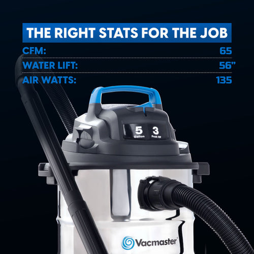Vacmaster 5-Gallon* 3 Peak HP† Stainless Steel Wet/Dry Vacuum VOC507S